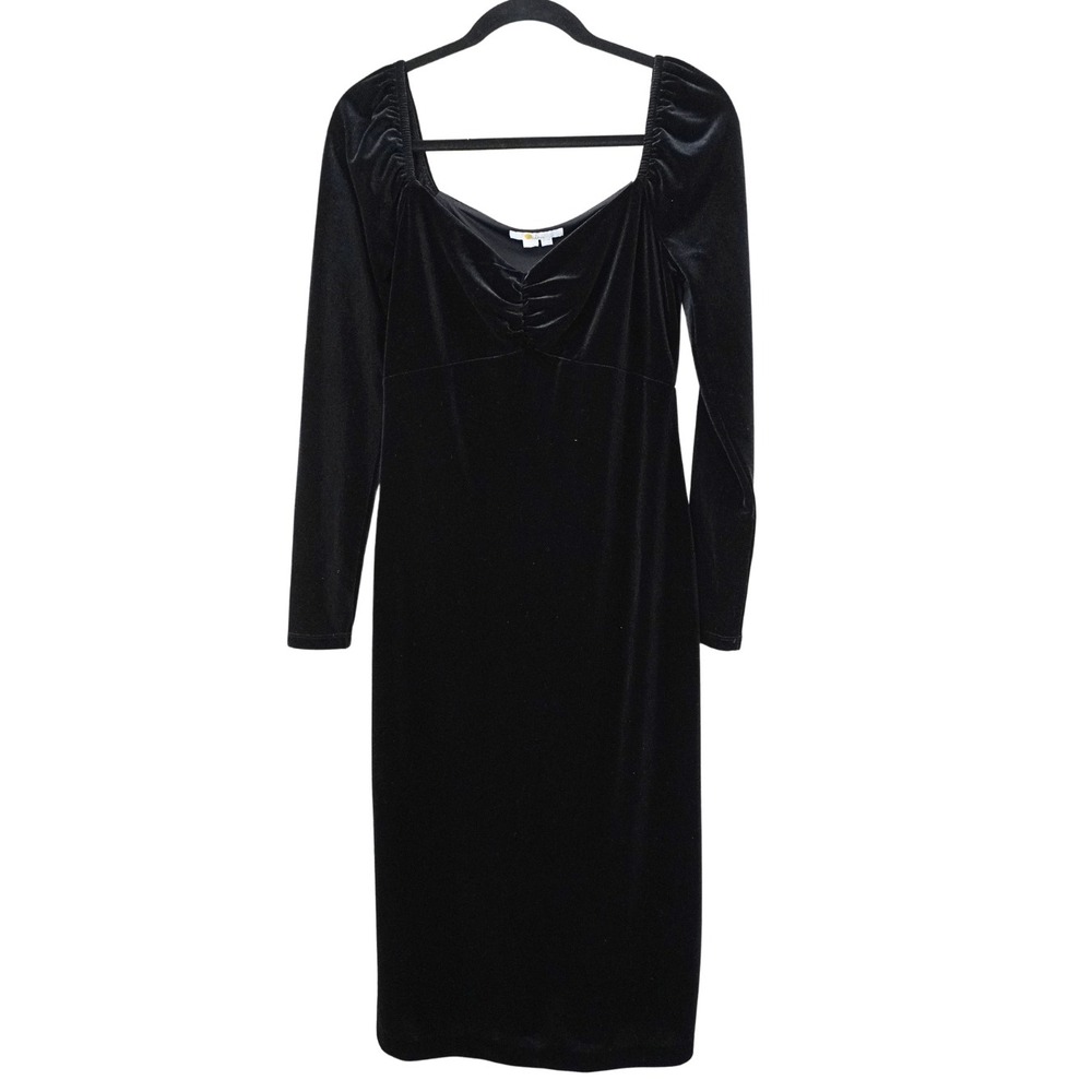 Boden Black Velvet Sweetheart Midi Dress Long Sleeve Ruched Bust US 4R UK 8R